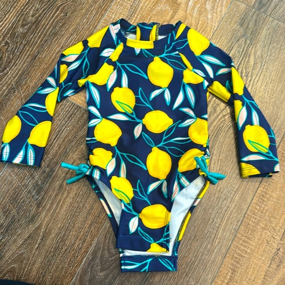 Cat & Jack Other - 12m Lemon Blue Girls Rashguard Bathing Suit